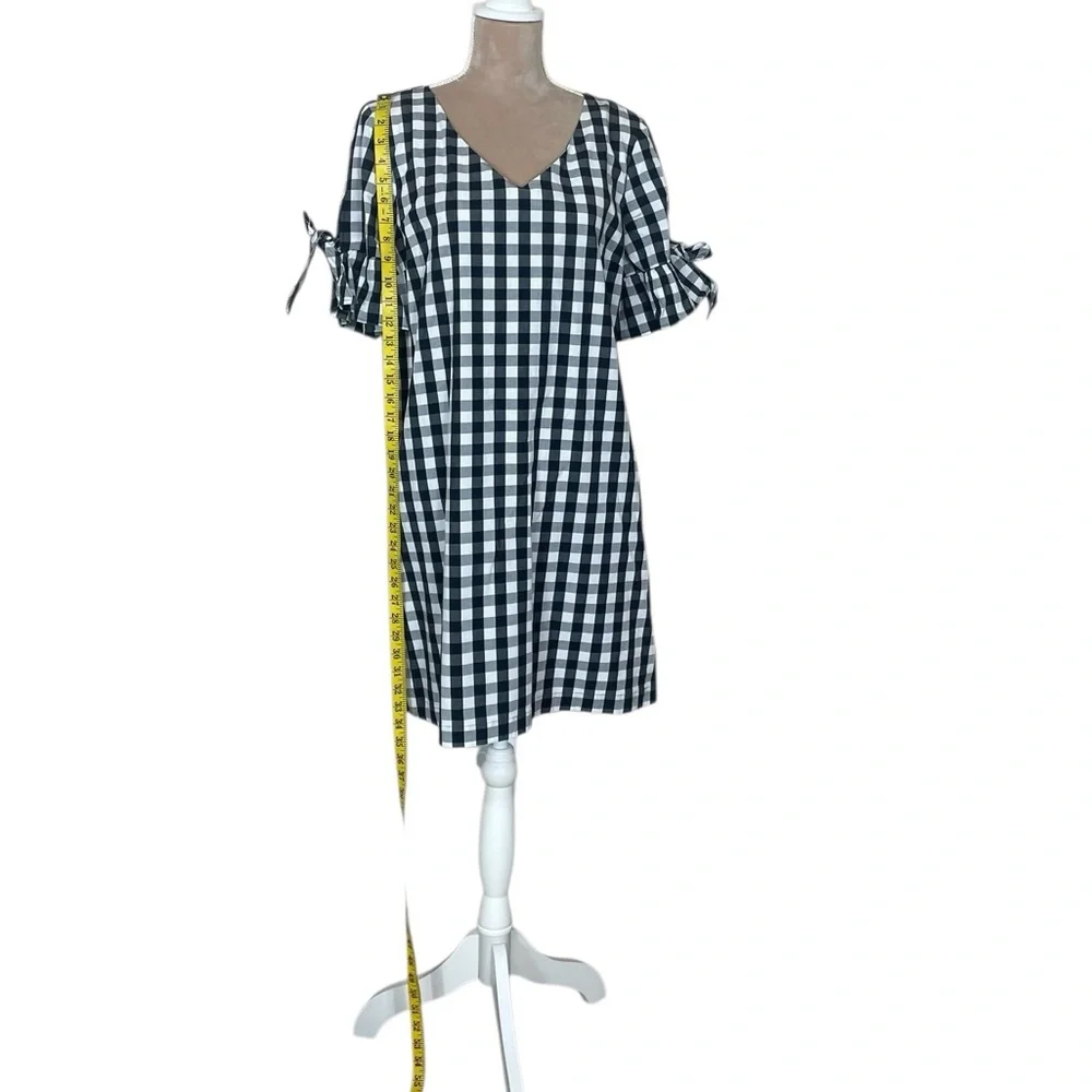 J. Crew Black and White Gingham Tie-Sleeve Mini Dress